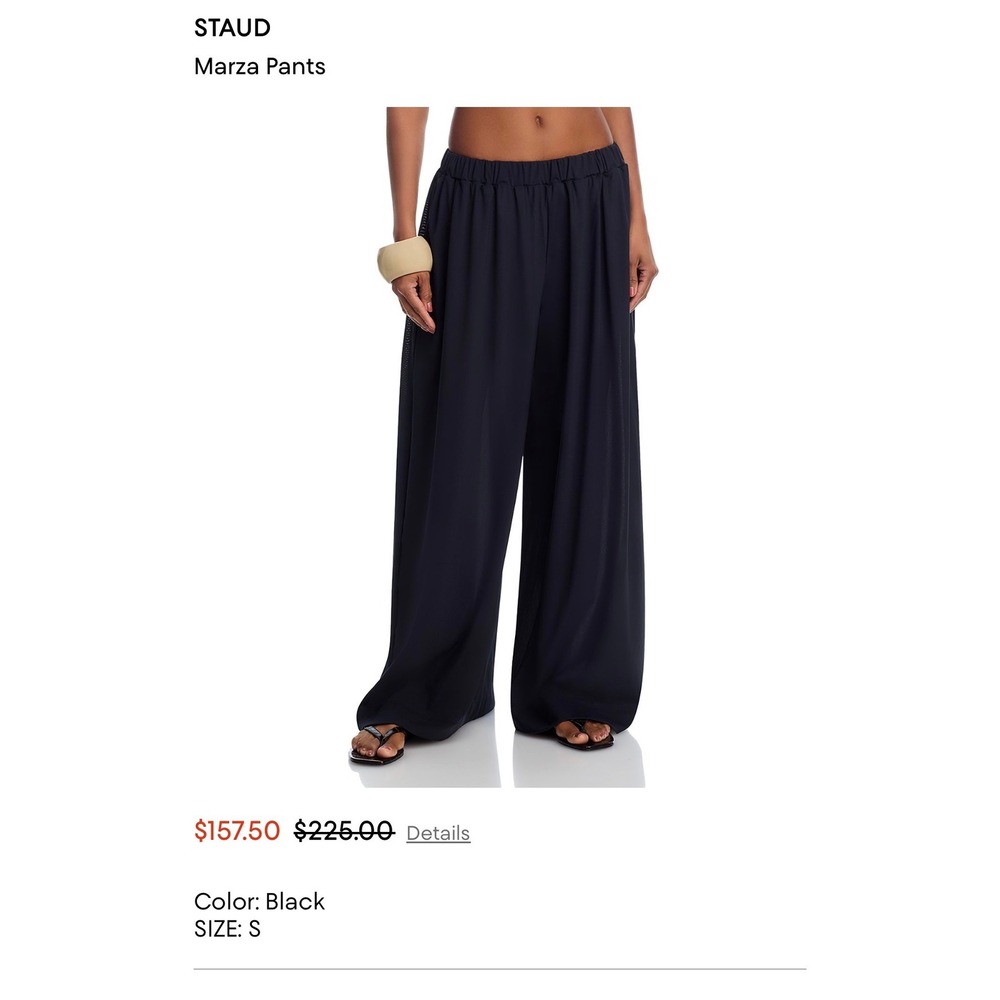 STAUD Marza Pants Black Wide Leg Cotton Elastic Waist S26R4115PM Womens Small